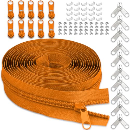 #3 Nylon Zipper Tape for Sewing: YZSFIRM 10 Yards Orange by The Yard Nylon Coil Zippers for DIY Sewing Craft with 10 Bulk Metal Zipper Slider and 10 Double Slider - color: 158 Orange, size: #3 Zipper