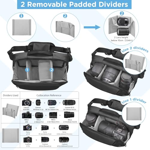 TAAOKA Camera Sling Bag,Waterproof Camera Case with Tripod Holder,Lightweight DSLR/SLR/Mirrorless Camera Bags Crossbody for photographers-Black - color: Black