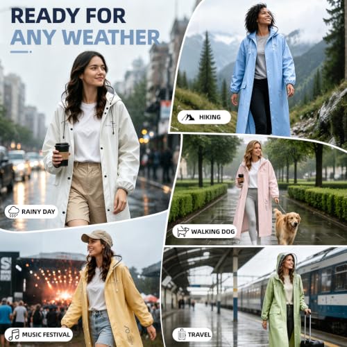 Women's EVA Raincoat, Waterproof Hooded Long Rain Poncho - color: Green, size: Large