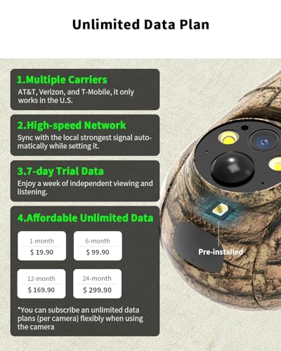 Oculview 4G LTE Cellular Trail Camera 360° Live Streaming Solar Deer Camera, SIM Card Included, Clear Night Vision, Remote Phone Control, Instant Alerts, Cloud Storage for Hunting/Outdoor Security
