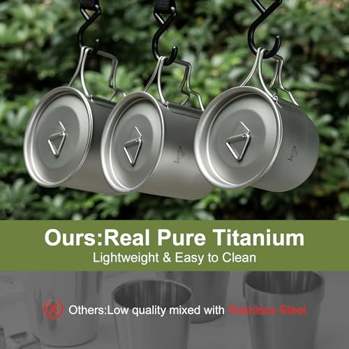 Titanium Pot with Lid, Lightweight Camping Pot with Foldable Handles, Portable Titanium Cooking Pot, Backpacking Pot Titanium Cookware with Carry Bag - color: 420ML & 750ML