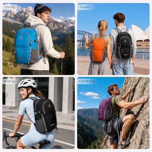 20L Small Hiking Backpack for Women Men,Lightweight Packable Travel Daypack | Water-Resistant Fabric, Quick Access Pocket, Adjustable Strap, Foldable Day pack for Camping, Cycling, Travel (Black) - color: Black