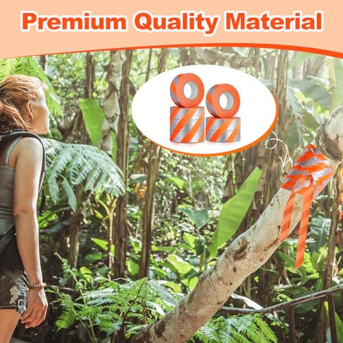 Pushglossy 12 Rolls 1" x 1800' Orange Flagging Tape with Silver Stripe | Non Adhesive, Reflective, Plastic Survey Ribbon Surveyor Caution Trail Marking Tape for Tree Mark Hunting Hiking Construction - size: 1"x 150'