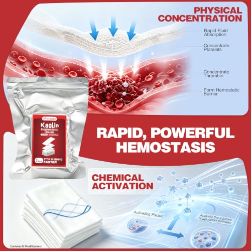 Kaolin Hemostatic Gauze for Emergency First Aid, 2 Pack | Gauze for Rapid Bleeding Control, Skin-Friendly, Portable, Suitable for Hospitals, Outdoor, and Home First Aid Kits. - size: 3 Inch *12ft-2 pack
