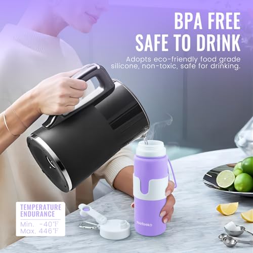 Nefeeko Collapsible Water Bottle, BPA Free 26oz Silicone Water Bottles - color: Purple