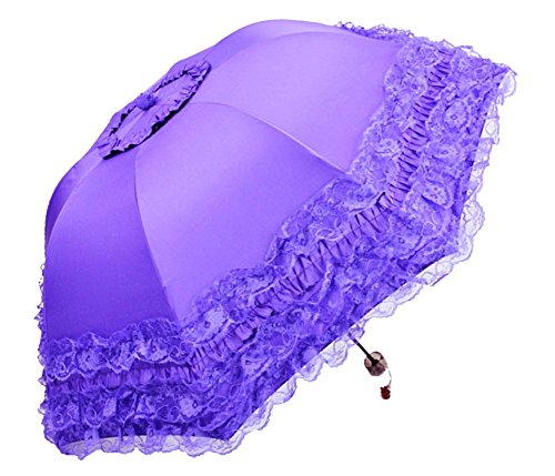 Honeystore Princess Lace Ultraviolet-Proof Folding Umbrella Anti-uv Dome Parasol - color: Style1 Purple