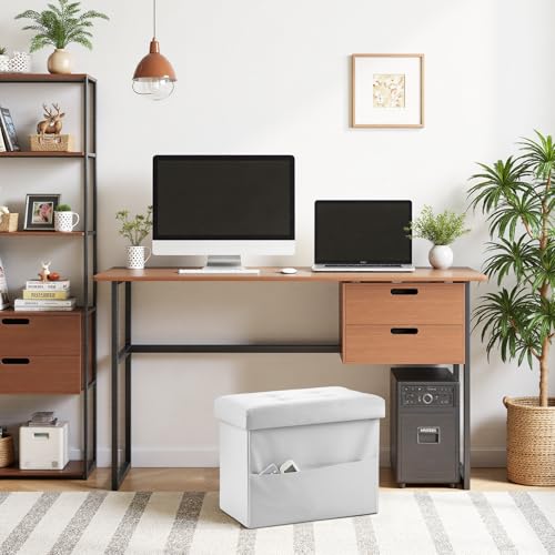 AmasSmile Ottoman with Storage,16" Folding Leather Foot Rest Chest,White - color: White 1 Pack, size: 16"*12"*12"with side pockets