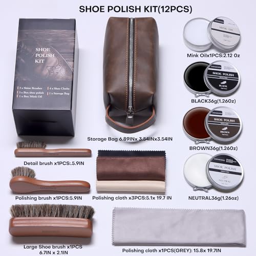 RAPSAKEMOH Shoe Polish Kit, Horsehair Brush Shoe Shine Kit For men - color: Brown