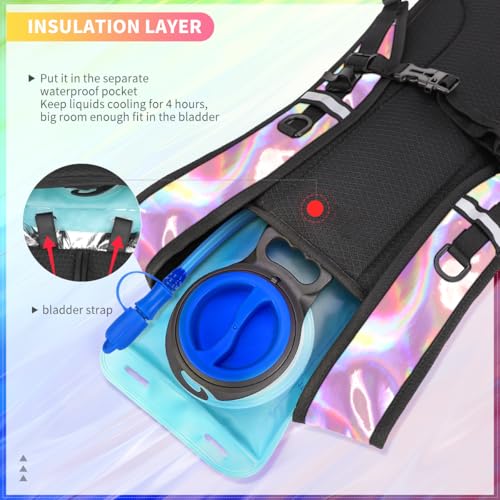 Hydration Backpack, Water Backpack with 2L Hydration Bladder, Rave Backpack Hydration Pack, Festival Essential for Raves, Hiking, Cycling, Climbing, Running, Outdoor, Camping and More - color: Holographic - Pink
