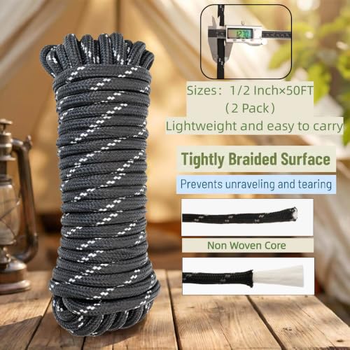 1/2 in × 100 ft Reflective Black Diamond Braided Polypropylene Rope - size: 1/2" x 100FT, style: Reflective Black