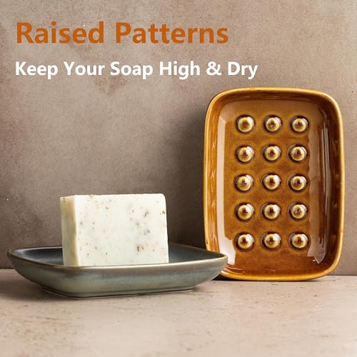 Miamolo Soap Dish for Shower, Soap Holder with Raised Pattern Keep Soap Dry | Ceramic Soap Saver for Bathtub Kitchen Sink, Fits Bar Soap Sponge | Smooth Glaze Dishwasher Safe, Effortless Care, Dark Brown - color: Dark Brown, size: Floating Point Design