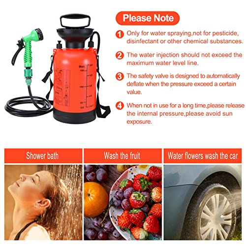 SearQ Portable Camping Shower with 7 Spray Modes, Hand Press Shower with Removable Hose and Head, Pressure Rinse Kit for Hiking, Traveling, Garden, Beach, Pet