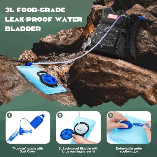 Maelstrom Lightweight Hydration Hiking Backpack with 2L/3L Water Bladder | BPA-free, High Flow Bite, Insulated Compartment, Reflective Strip, Utility Pockets, Perfect for Running, Cycling, Marathon - color: 1.Black, size: 3L Bladder