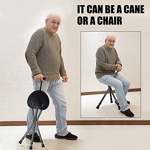 Yayayo Hold 440 lbs Folding Canes with Seat Walking Stick Height Adjustment Cane Seat Capacity Frosted Handle with Magnetic Therapy Stone Crutches Stool - color: Black