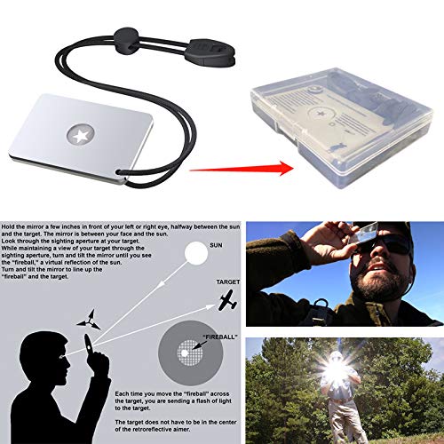 Signal Mirror Survival Tools, Military Grade Hiking Camping Mirror 2 x 3 inch with Small Compass and Whistle for Outdoor Adventure Emergency SOS Mirror - style: 1 Pcs