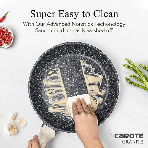 Carote Nonstick Granite Cookware Sets 8 Pcs Stone Cookware Set,non stick frying pan set, pots and pans set (Granite, induction cookware) - color: Classic Black, size: 10 Piece