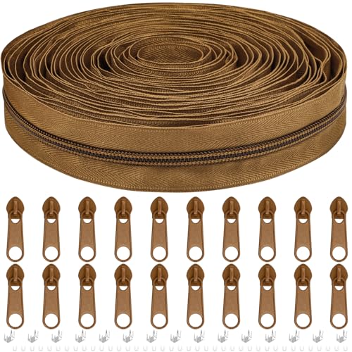 DOITEM 10 Yards Nylon Coil Zipper by The Yards, #5 Bulk Zippers for DIY Sewing Craft Bags with Replacement 20PCS Sliders (Brown, #5) - color: Brown, size: #5