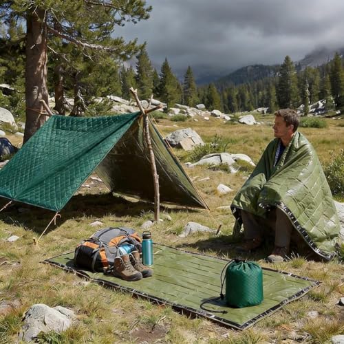 3 PCS Ultra-Light Thermal Emergency Sleeping Bag, Waterproof Survival Bivy Sack with Storage Pouch for Outdoor Adventures - color: Green