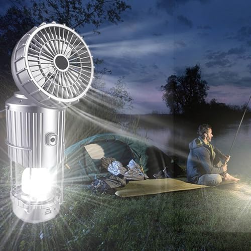 Camping Lantern with Fan, Flashlight Lantern Collapsible-USB Rechargeable, Solar & Battery Powered Camping Lampp for Picnic, Barbecue, Fishing, Travel Rechargeable Emergency Light (2Pack Sliver) - color: 2Pack Sliver