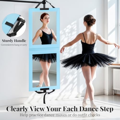Foldable Portable Full Length Mirror for Dancer, Camping and Travel, Blue | Shatter-Proof Acrylic, High-Definition & Sturdy, Full Body Hanging Mirror with Handle, Large Size & Lightweight, 33x13 Inch - color: Blue
