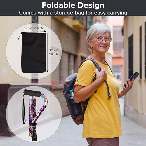 Elegant Walking Cane for Women, Foldable & Adjustable Cane for Seniors with Self-Standing Tip | Lightweight Mobility Aid for Stability & Balance Support - color: Purple2