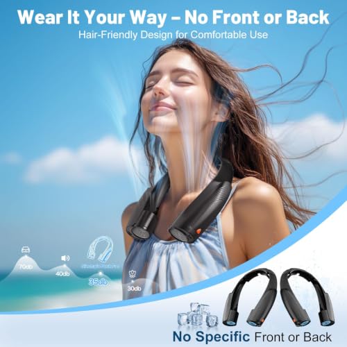 Portable Neck Fan with 6 Powerful Speeds, 8000mAh Battery Rechargeable Fan - color: Black