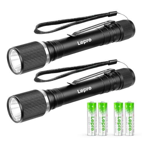 Lepro LED Mini Flashlight High Lumens with Clip, Waterproof, Energy Saving, Portable for Outdoor, Emergency, AA Batteries Included, Tactical & Camping Accessories