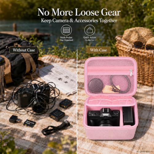 Comecase Large Travel 4K Vlogging Camera Case for Duluvulu/for AUREAPIX | Outdoor Camera Holder with 2 Dividers and Mesh Pocket, for Vloggers and Content Creators, Trip Ready, Full Pink - Case Only - color: Full Pink, size: L