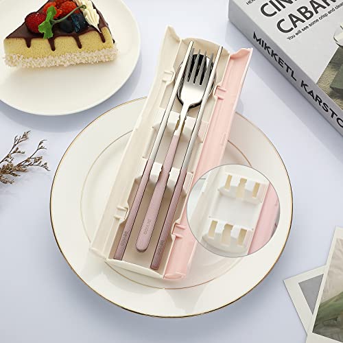 DEVICO Travel Utensils with Case, 4 Piece Portable Silverware Set for Work - color: Pink