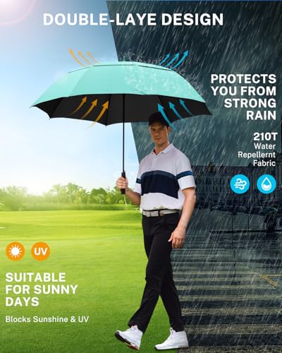 Gonex 62/68/72/80 Inch Golf Umbrella, Auto Open, Windproof, UV Protection - color: Mint Green/ Black UV Coating, size: 72 inch