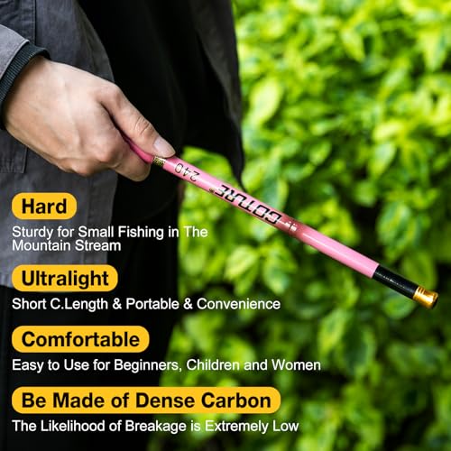 Goture Telescopic Mini Pocket Fishing Pole, Portable Fishing Hand Pole, Stream and Universal Fishing Rod, Ultralight High Strength Fishing Rods Fit for Beginners - color: Pink1, size: 2.1m/7'0''