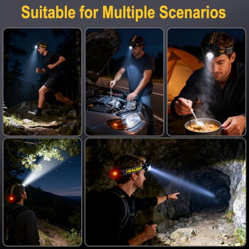 BORUIT T701A Rechargeable LED Headlamp,1000 Lumen Super Bright Head Lamp with Motion Sensor,Zoomable,90° Adjustable,Front & Rear Lights,USB-C Charging,9 Modes,IPX4 Waterproof for Hiking & Camping