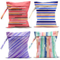 Wet Bag, 4Pcs Wet Dry Bag Set, Reusable Waterproof Bags with Bold Striped Patterns for Women, Practical for Pool Days & Daily Essentials Storage - color: Bold Striped Pattern Collection