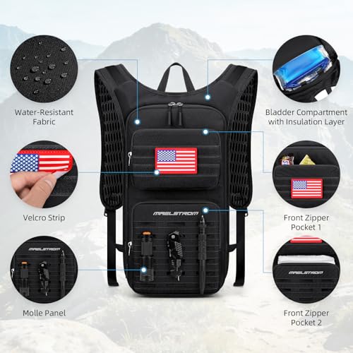 Maelstrom Tactical Hydration Backpack,Water Pack with 2L Water Bladder - color: Black