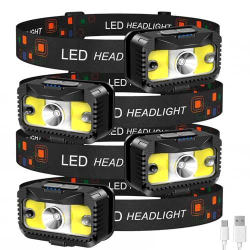 MIOISY Headlamp Rechargeable, Ultra Bright LED Head Lamp Flashlight with White Red Light, Motion Sensor Waterproof Headlight,8 Modes Head Lights for Outdoor Camping Fishing Running-4 Pack - size: 4 Packs