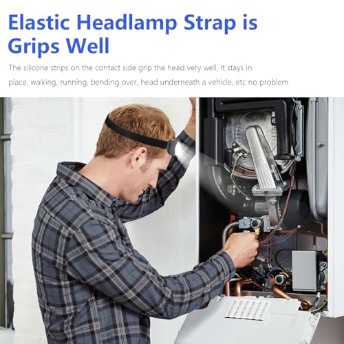 Elastic Headlamp Strap Replacement Headband, fit for Most Headlamps Black Diamond Petzl Princeton Tec Energizer Pelican Fenix Streamlight Headlamps 1”Width Comfortable Band - 2PACK