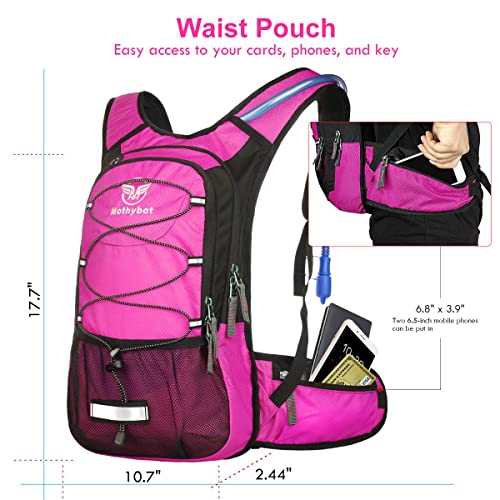 Mothybot Hydration Pack, Insulated Hydration Backpack with 2L BPA Free Water Bladder and Storage, Hiking Backpack for Men, Women, Kids for Running, Cycling, Camping - Keep Liquid Cool up to 5 Hours - color: Pink