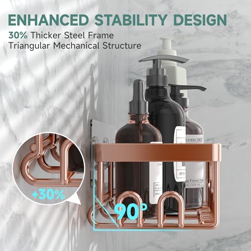 Veken Shower Caddy 6-Pack, No Drilling & Rustproof, Waterproof Adhesive Shelves Rack with Soap Holder, Large Capacity Bathroom Organizers and Storage, Wall-Mounted Kitchen & Home Decor, Rose Gold - color: Rose Gold