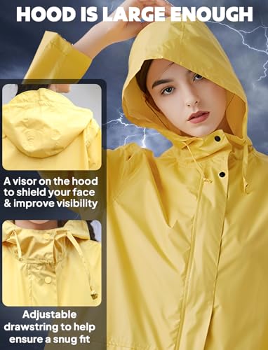 ANYOO Waterproof Rain Poncho Lightweight Reusable Hiking Hooded Coat Jacket for Outdoor Activities - color: Yellow
