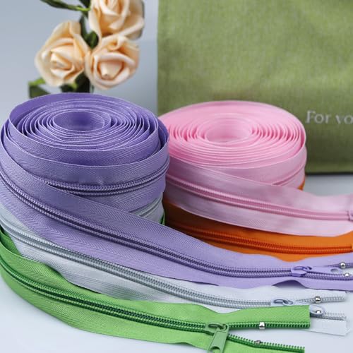 #5 Nylon Zipper Tape for Sewing: YZSFIRM 10 Yards Grass Green by The Yard Nylon Coil Zippers for DIY Sewing Craft with 10 Bulk Metal Zipper Slider and 10 Double Slider - color: 237 Grass Green, size: #5 Zipper