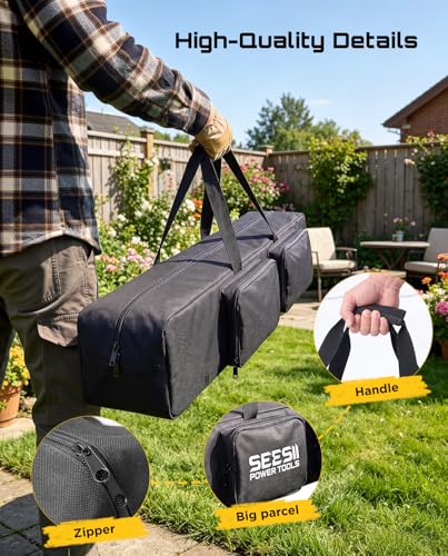 SEESII Universal 55-Inch Pole Storage Bag for Any Pole Tool | Compatible with 16FT Pole Saws, Pole Hedge Trimmers & Pruning Shears, Two Outside Pockets for Batteries, 600D Water-Resistant - color: Inky Black