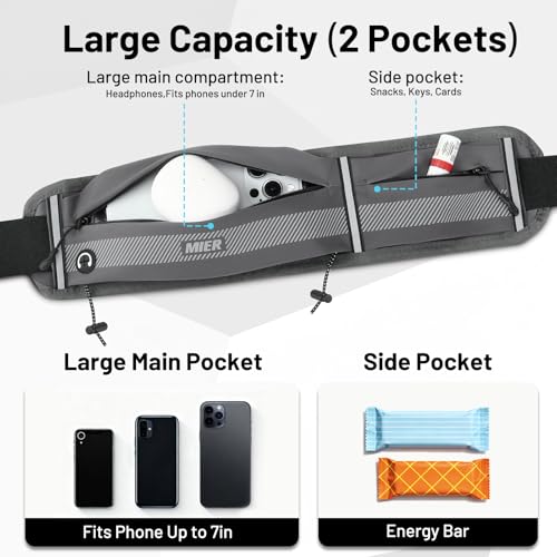 MIER Running Belt for Women & Men, Fanny Pack with Marathon Bib Clip, Gray - color: Gray