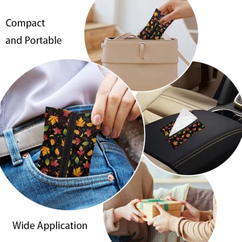 Flashideas Black Thanksgiving Maple Leaf Reusable Tissue Holder for Purse Travel Tissue Holder Fabric Purse Zipper Enclosed Tissue Pouch for Coins for Bag Car Office Home - color: Black Thanksgiving Maple Leaf