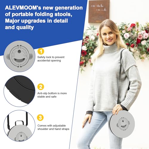 ALEVMOOM Upgraded 18.1" XL Collapsible Stool with Cushion, Portable Folding Stools for Adults Capacity 800lbs, Lightweight Telescoping Stool for Camping Travel Fishing Hiking - color: Gradient Gray