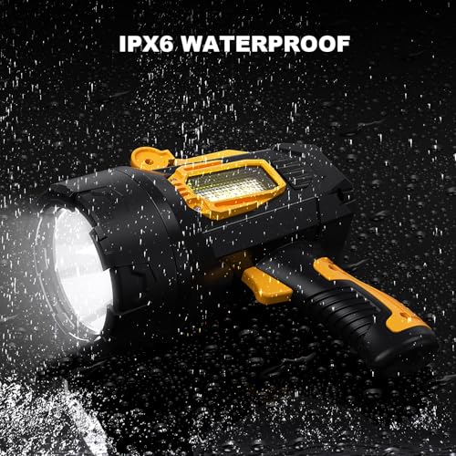 MIXILIN Rechargeable Spotlight 2,000,000 Lumens, Super Bright LED Spotlight Flashlight Outdoor with COB Light & Foldable Tripod, Long Lasting Large Handheld Spot Light for Boating Camping