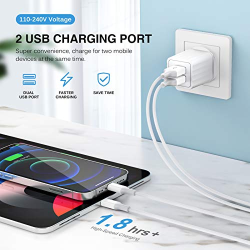 iPhone Fast Charger,Dual Port Wall Charger 2Pack[Apple MFi Certified]10Feet | Fast Charging Extra Long Lightning Cable Cord Double Wall Charger Adapter Block Plugs for i Phone 14 13 12 11 Pro Max XS XR X - color: White 10FT A-L