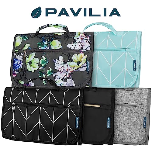 PAVILIA Hanging Toiletry Bag for Women Men Foldable Travel Organizer, Grey - color: Heather Grey