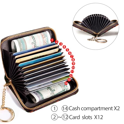 Yonlevres Credit Card Holder RFID Small Wallet Women Keychain Zipper - color: Book Plant
