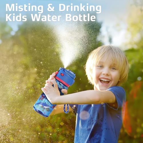 20 oz 2-In-2 Mist and Sip Water Bottle for Kids, Shark - color: Shark