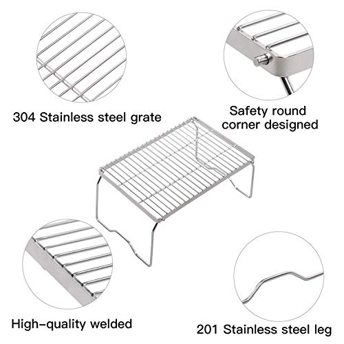 REDCAMP 17" Large Folding Campfire Grill 304 Stainless Steel Grate, Heavy Duty Portable Camping Grill with Carrying Bag for Outdoor Cooking Backpacking Hiking Picnics BBQ - size: 17"x13"X5.7"